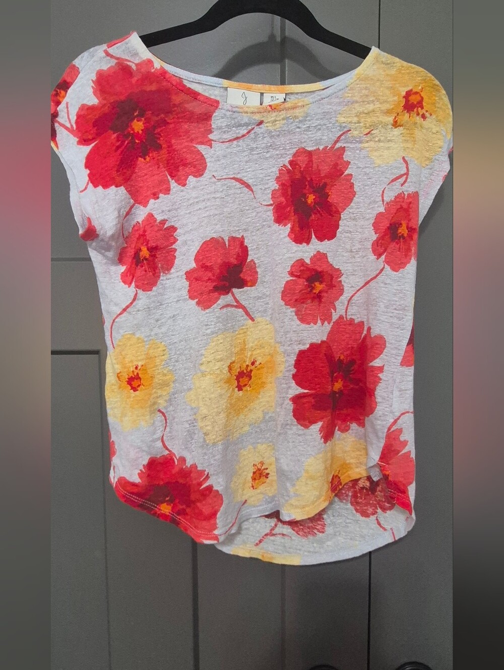 Joie 100% Linen Floral Print Short Sleeve Boat Neck Top Blouse Women's Small - Picture 2 of 4